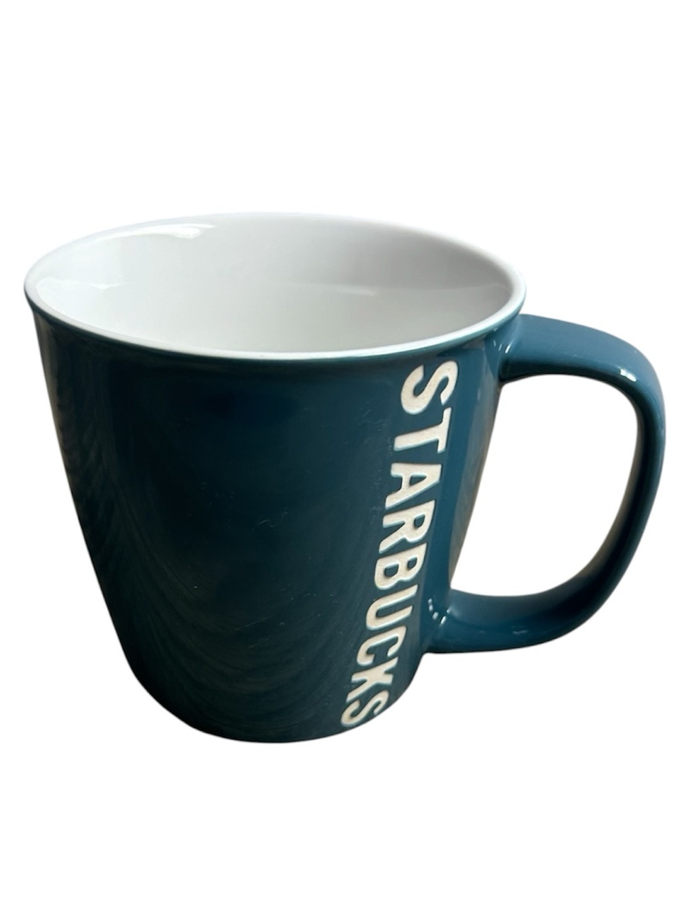 Starbucks Blue and White 2010 Embossed Logo Ceramic Coffee Mug 14oz